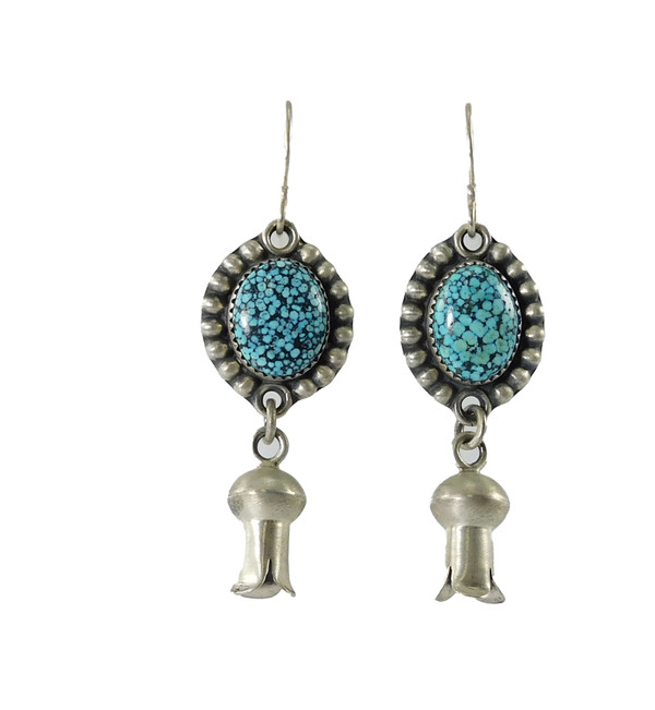 Moe Muskett SpiderWeb Turquoise Squash Blossom Earrings