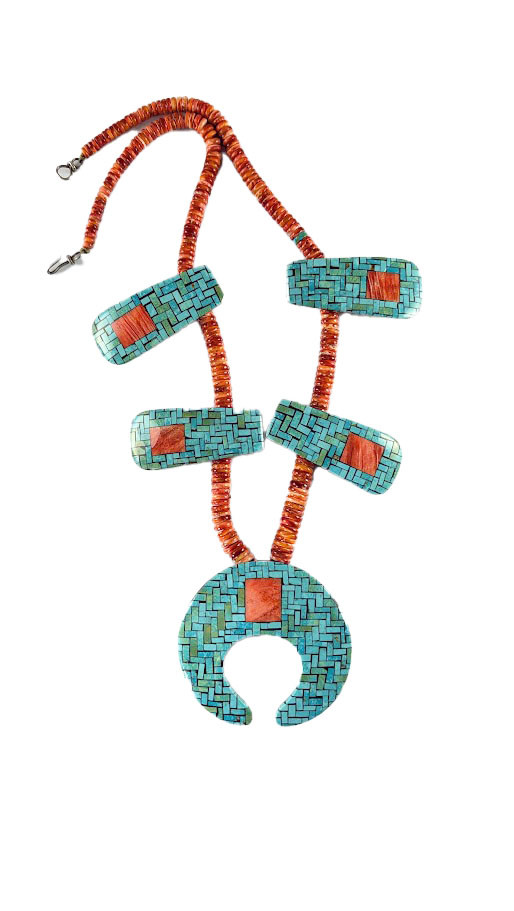 Charlene Reano Turquoise and Spiny Mosaic Necklace