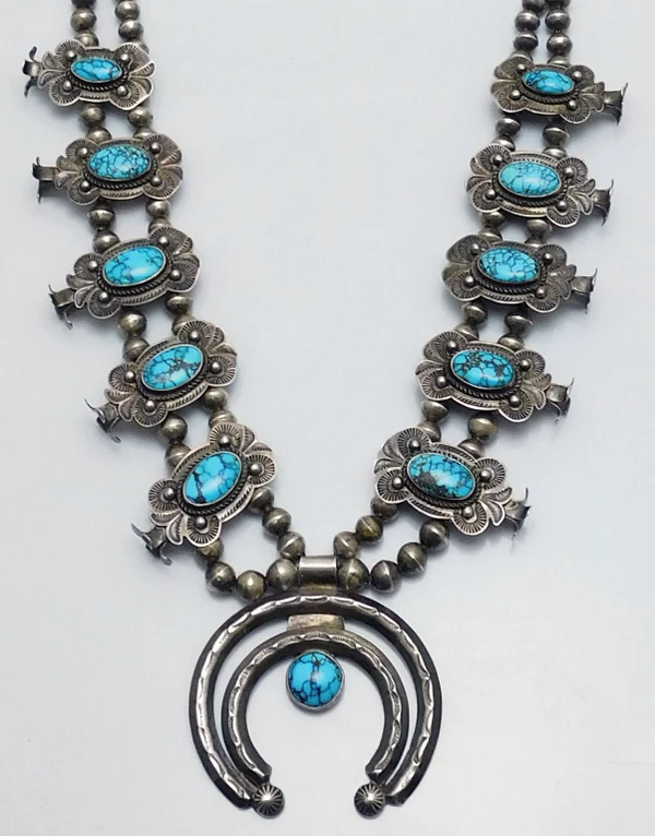 Number Eight Turquoise Vintage Squash Blossom Necklace