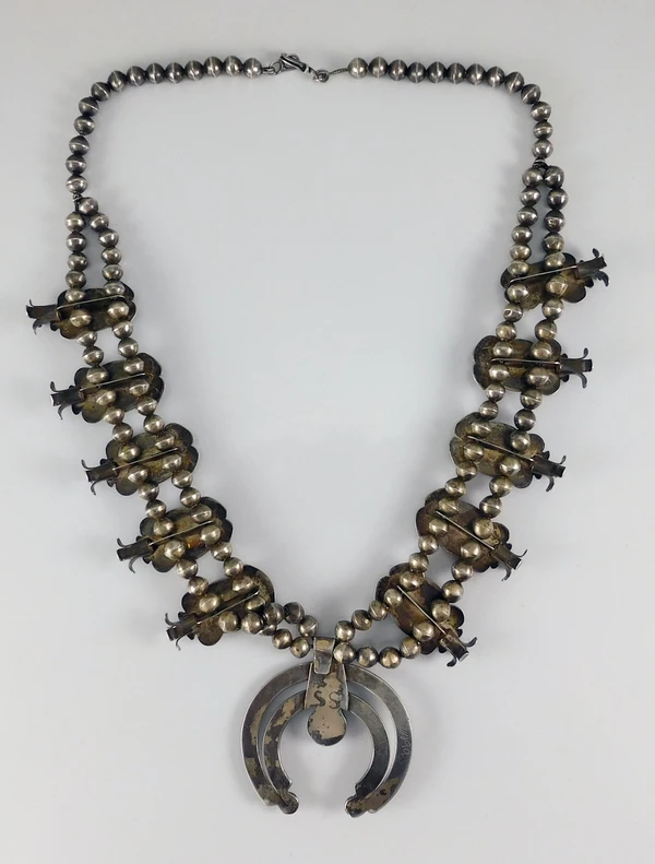 Number Eight Turquoise Vintage Squash Blossom Necklace