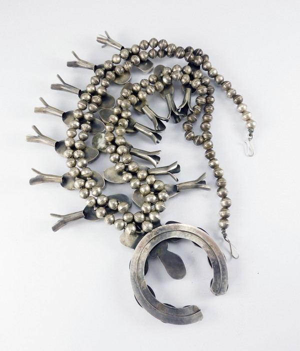 Morenci Turquoise Silver Squash Blossom Necklace