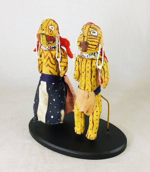 Yellow Mojave Pottery Pair of Figures on Stand