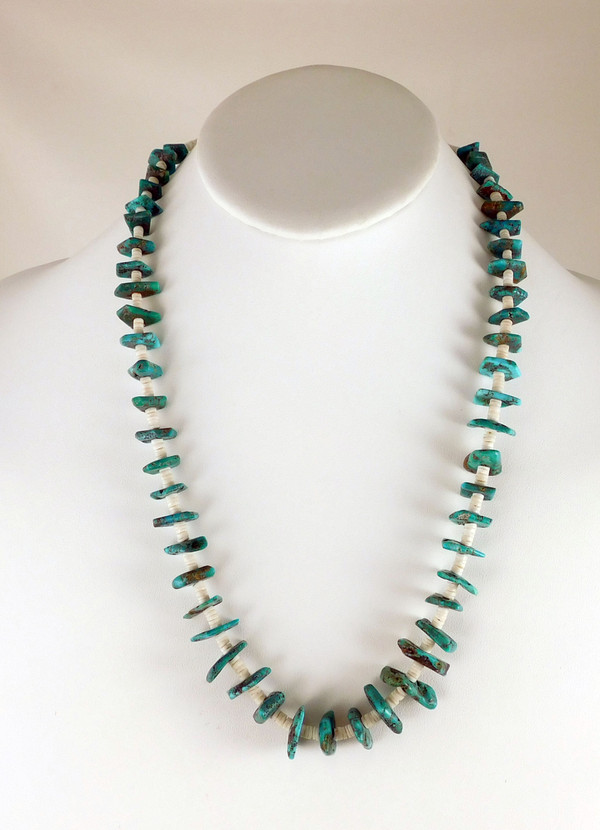 Old Pawn Turquoise Nugget Necklace White Shell