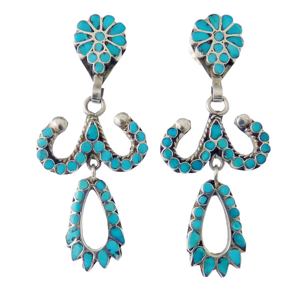 Turquoise Zuni Inlay Dangle Earrings by Dishta