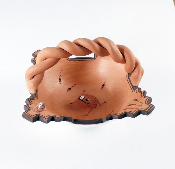 Zuni Corn Meal Bowl with frogs by Agnes Peynetsa