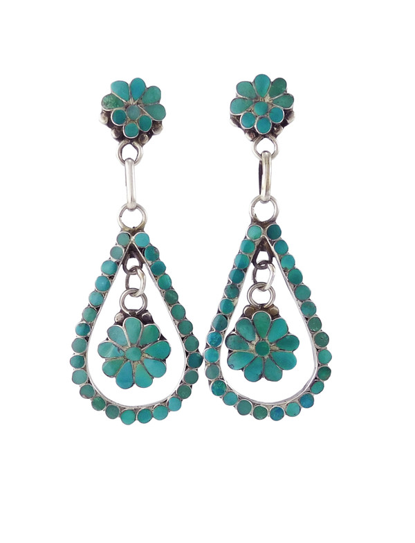 Dishta Dangle Earrings Zuni Indian Turquoise