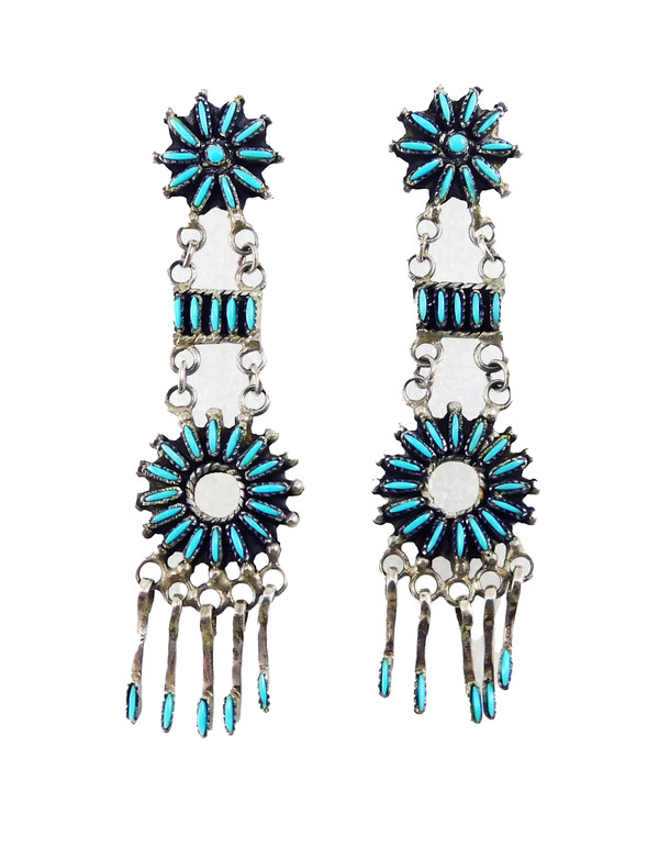 Zuni Needlepoint Turquoise Dangle Earrings
