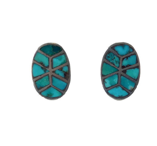 Zuni Inlay Blue Gem Turquoise Earrings