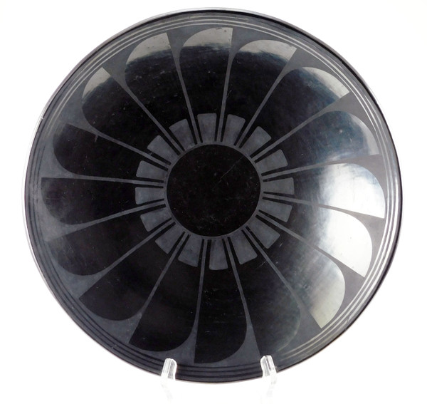 Large Black Feather Plate by Marie Maria Martinez