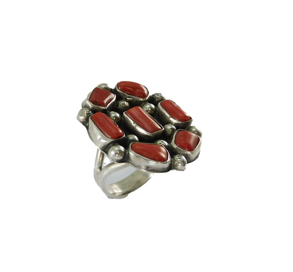 Gilbert Tom Silver and Coral Cluster  Ring