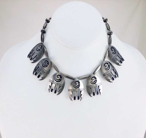 Lawrence Saufkie Hopi Silver Tab Choker Necklace