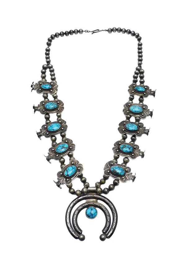Number Eight Turquoise Vintage Squash Blossom Necklace