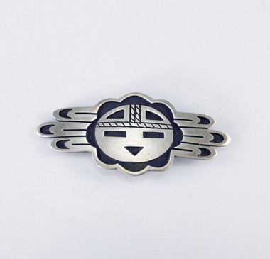 Hopi Silver Sun Face Pin Mark Lomayestewa