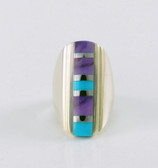  Modern Silver Ring with Sugilite and Turquoise