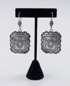 Stamped Silver Square Dangle Earrings 