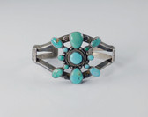 Antique Silver Bracelet Cluster of Turquoise