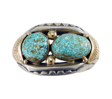 Orville Tsinnie XS Silver and Gold Cuff #8 Gold Web Turquoise