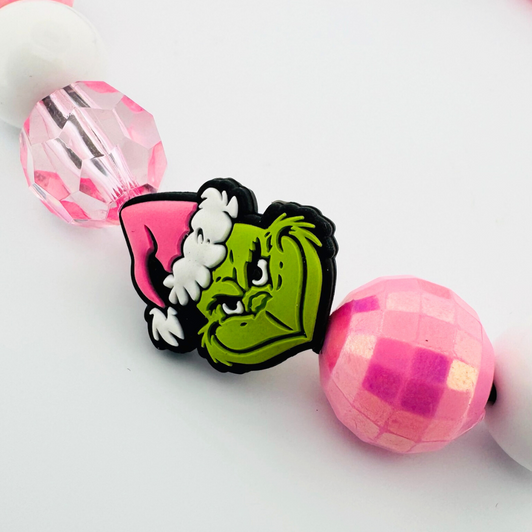 Beaded Dog Collar Slip-on Grinch Glossy Pink Christmas Collection | Dainty Days