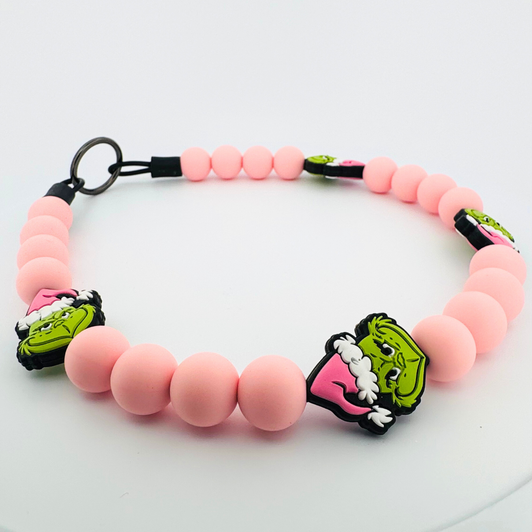 Beaded Dog Collar Slip-on Pink Grinch Christmas Collection | Dainty Days