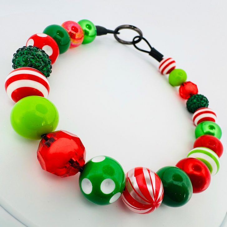 Beaded Dog Collar Slip-on Peppermint Swirls Christmas Collection | Dainty Days