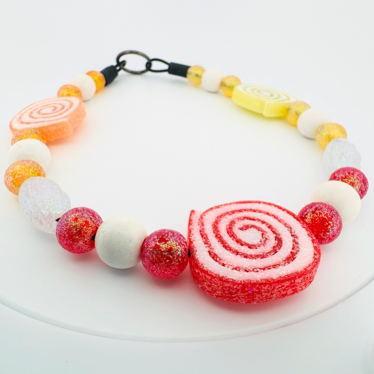 Beaded Dog Collar Slip-on Orange / Yellow / Red Gum Drop Buttons Christmas Collection | Dainty Days
