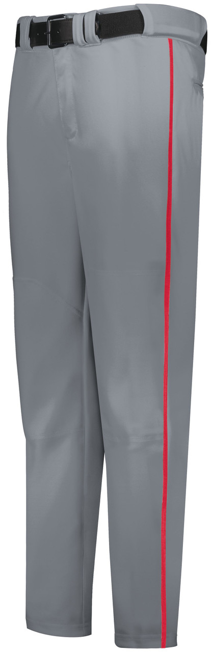 Gray Long Baseball Pant with Red Piping 