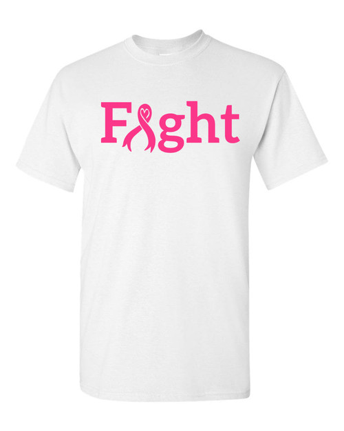 FIGHT White T-Shirt with Neon Pink Logo