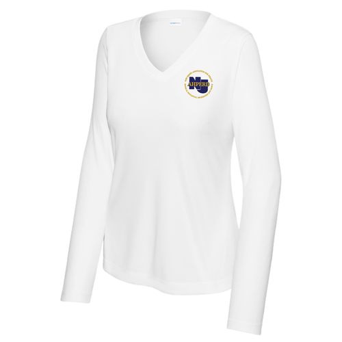 NJAHPERD Ladies Moisture Wicking White V-Neck Long Sleeve
