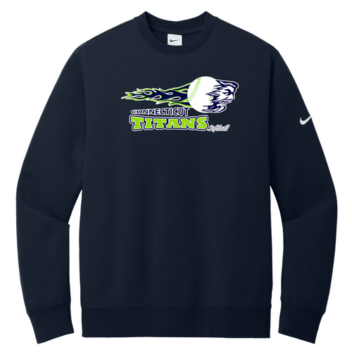 Titans Coaches Nike Navy Club Fleece Crew with Large Logo