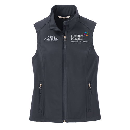 Hartford Hospital Medical ICU Bliss 7 Ladies Battleship Gray Soft Shell Vest