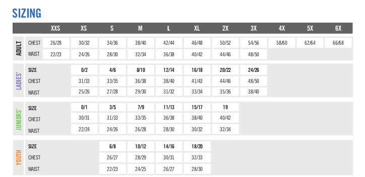 Holloway Size Chart