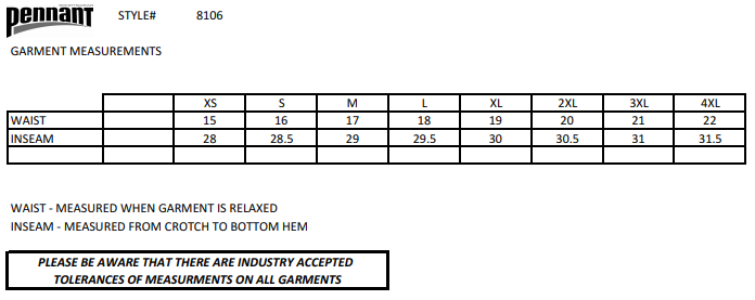 Pennant Size Chart