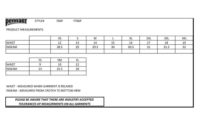 Pennant Size Chart