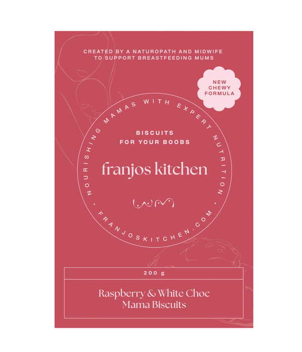 Franjos Kitchen Raspberry & White Choc Mama Biscuits