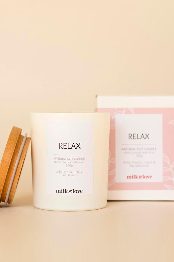 Milk and Love 'Relax' Handpoured Natural Soy Candle - Wild Freesia, Lime, Sandalwood - 180g 