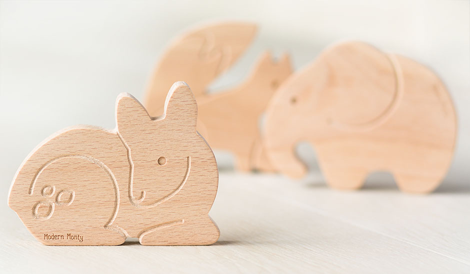 Wooden Teething Toys Handmade by Modern Monty Now at Milk and Love