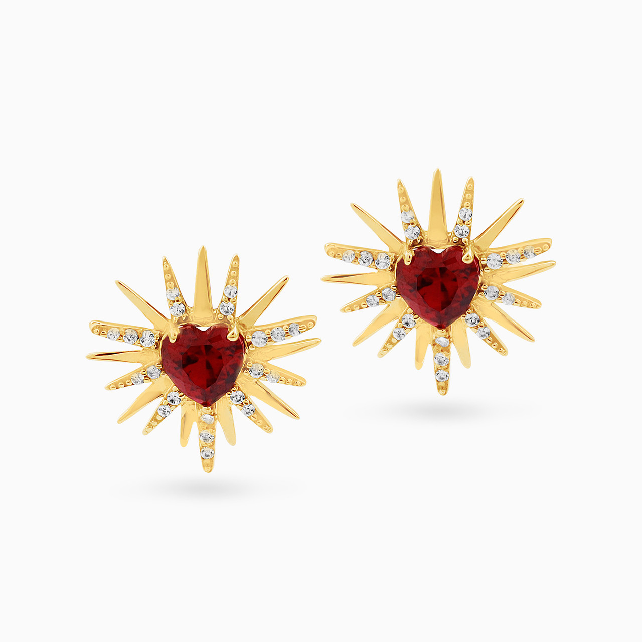 Heart Red Stone Stud Earrings in 18K Gold Heart Red Stone Stud Earrings in 18K Gold