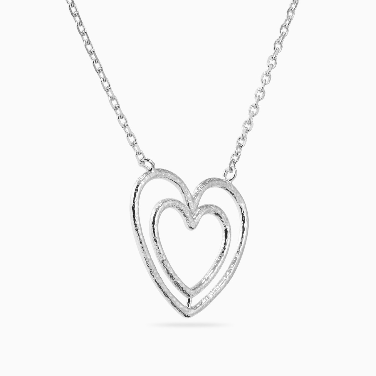 Heart Sterling Silver Necklace - 2 Heart Sterling Silver Necklace - 2