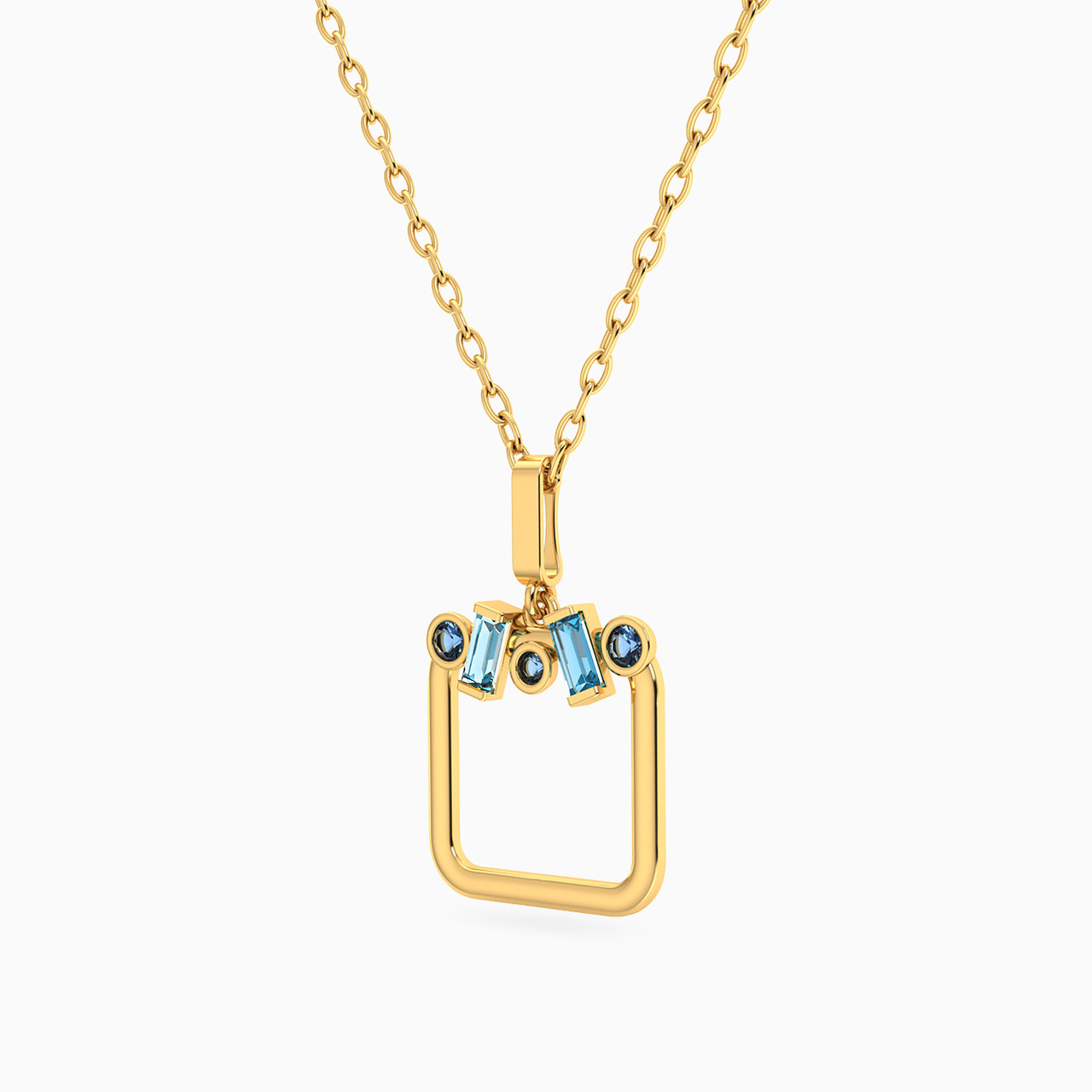 Square Colored Stones Necklace In 18K Gold - 2 Square Colored Stones Necklace In 18K Gold - 2