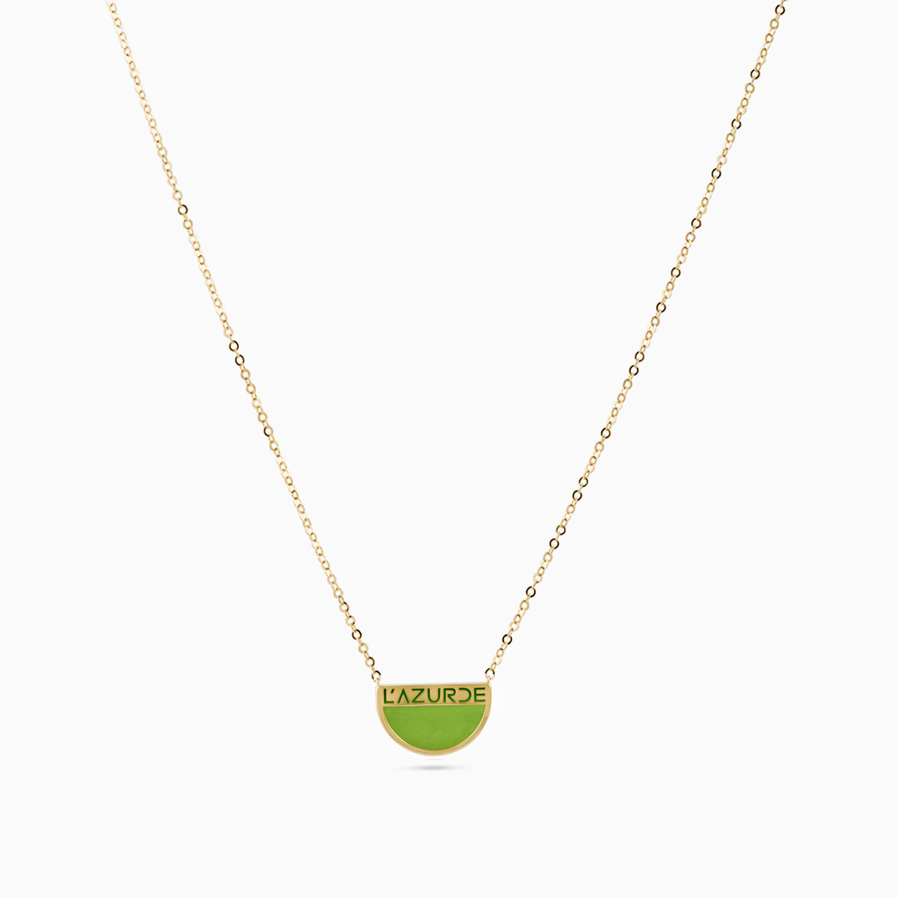 Semi-circle Green Stones Necklace in 18K Gold - 3 https://cdn11.bigcommerce.com/s-igqk382kzx/images/stencil/1280w/products/4791/72261/LNE00003-3__89377.1746014873.jpg