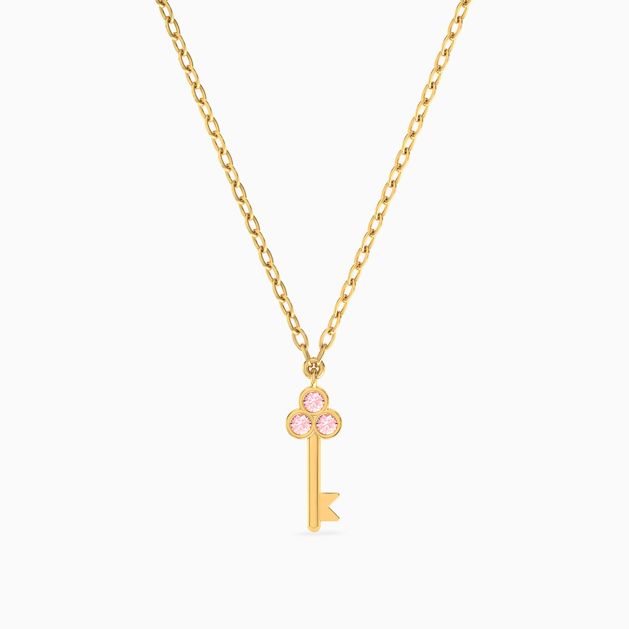 سلسلة ذهب مفتاح عيار 18 قيراط مزينة بحجر وردي