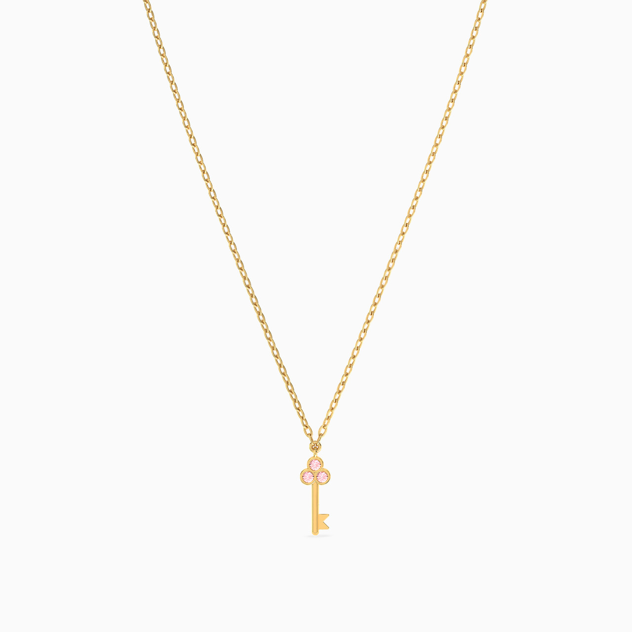 سلسلة ذهب مفتاح عيار 18 قيراط مزينة بحجر وردي - 3