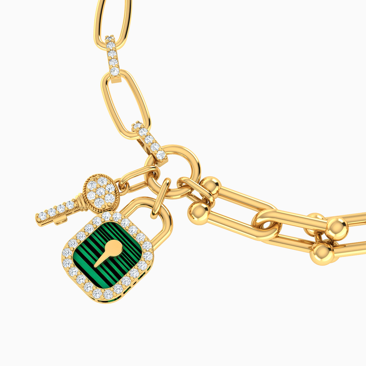 Lock & Key Green Stones & Enamel Coated Chain Bracelet in 18K Gold - 3 https://cdn11.bigcommerce.com/s-igqk382kzx/images/stencil/1280w/products/5061/51889/21010250097-3__16207.1752134594.jpg
