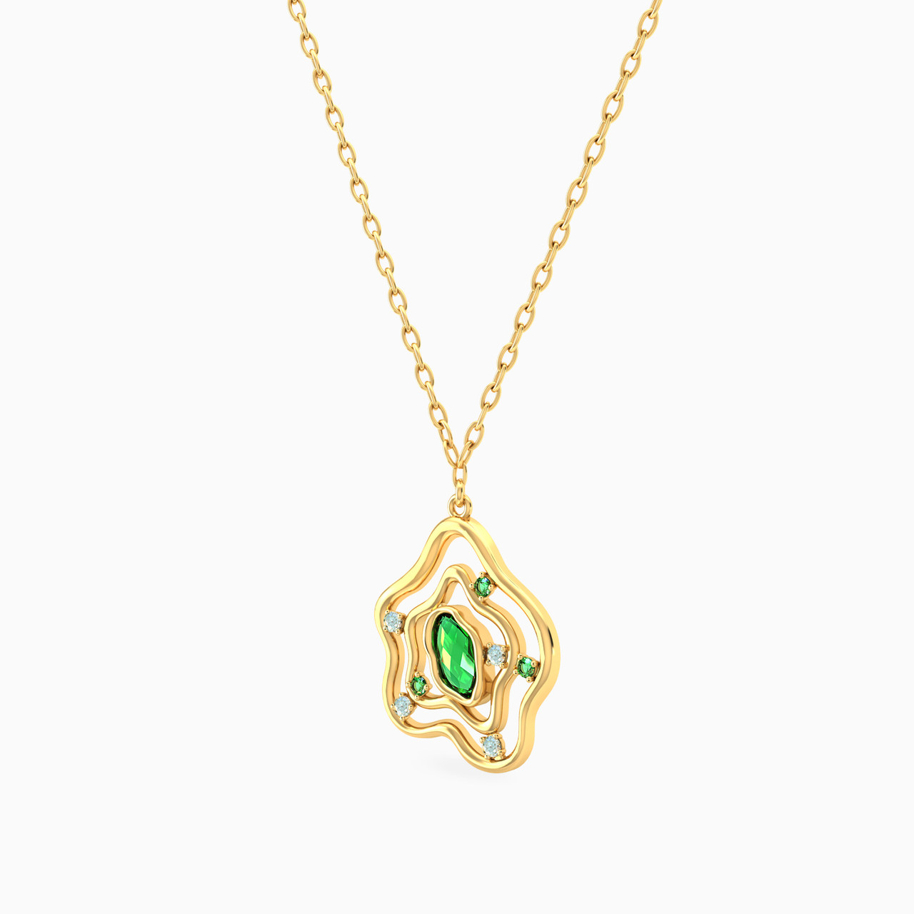 Flower Green Stones Necklace In 18K Gold - 2 Flower Green Stones Necklace In 18K Gold - 2