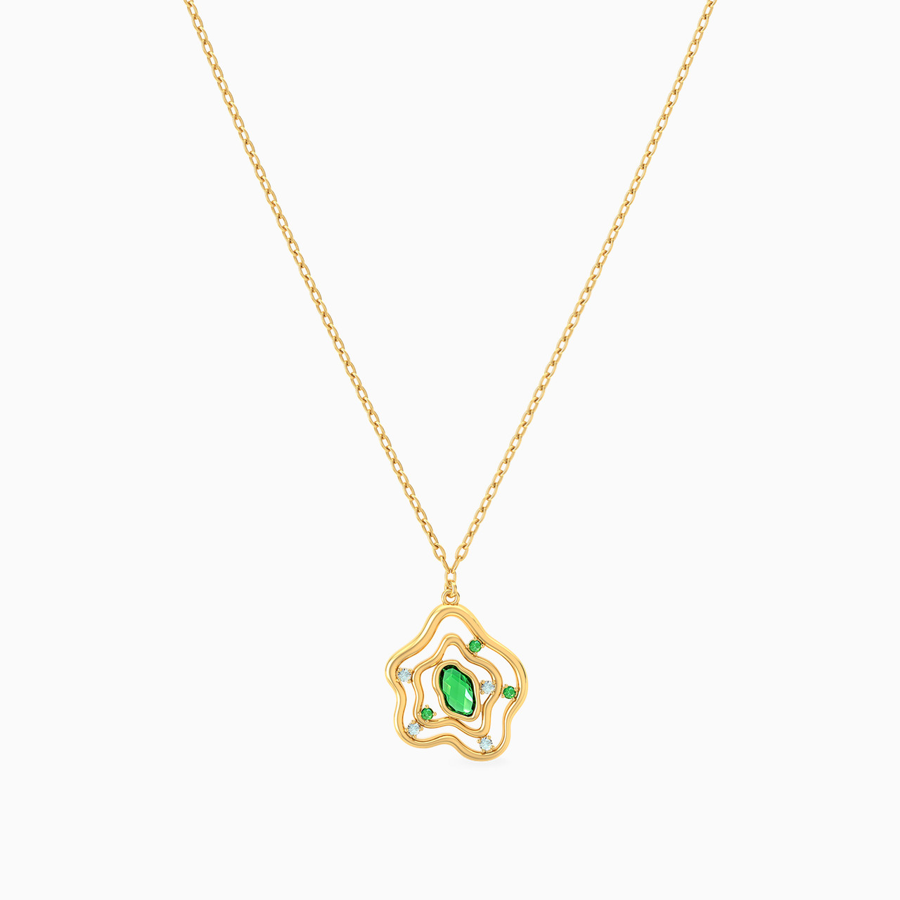 Flower Green Stones Necklace In 18K Gold - 3 Flower Green Stones Necklace In 18K Gold - 3