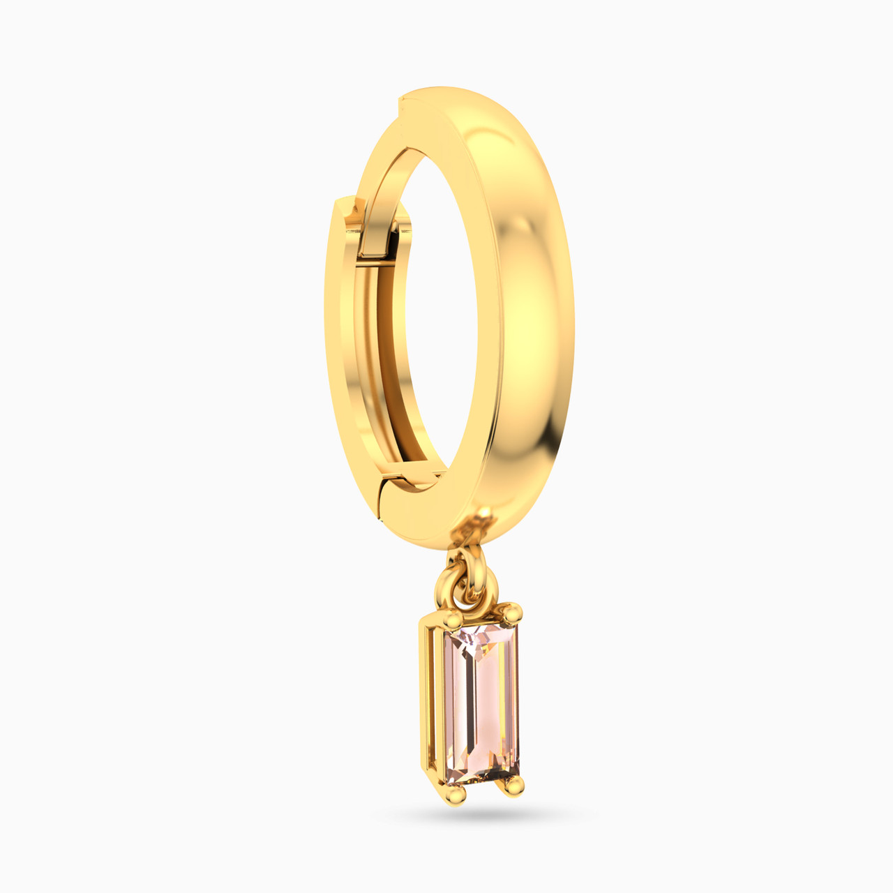 Baguette Shaped Orange Stone Hoop Earring in 18K Gold - 1 Piece Baguette Shaped Orange Stone Hoop Earring in 18K Gold - 1 Piece