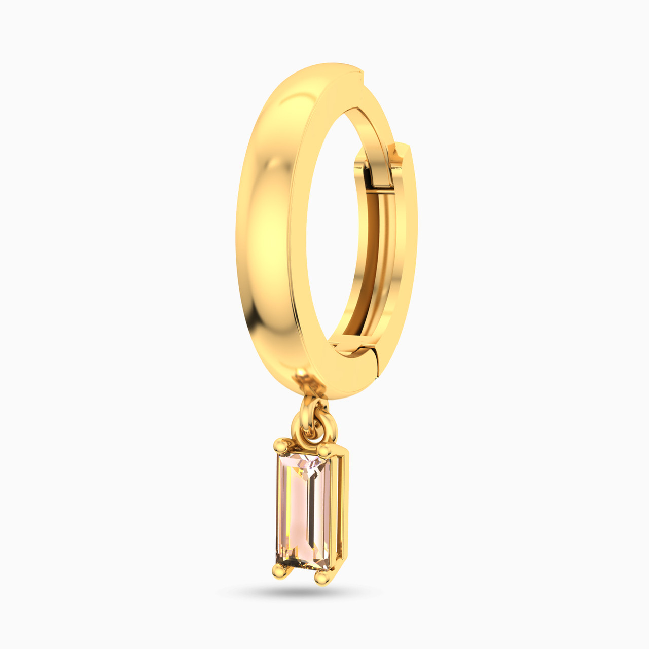 Baguette Shaped Orange Stone Hoop Earring in 18K Gold - 1 Piece - 3 Baguette Shaped Orange Stone Hoop Earring in 18K Gold - 1 Piece - 3