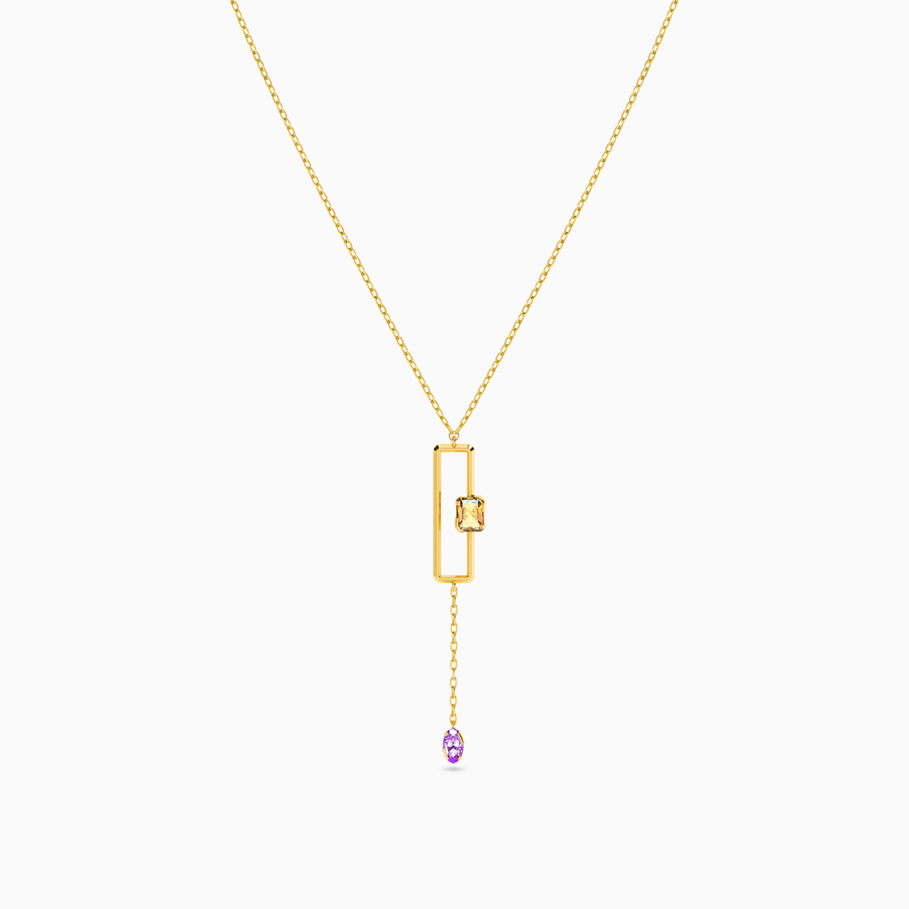 Rectangle Colored Stones Necklace In 18K Gold - 3 Rectangle Colored Stones Necklace In 18K Gold - 3