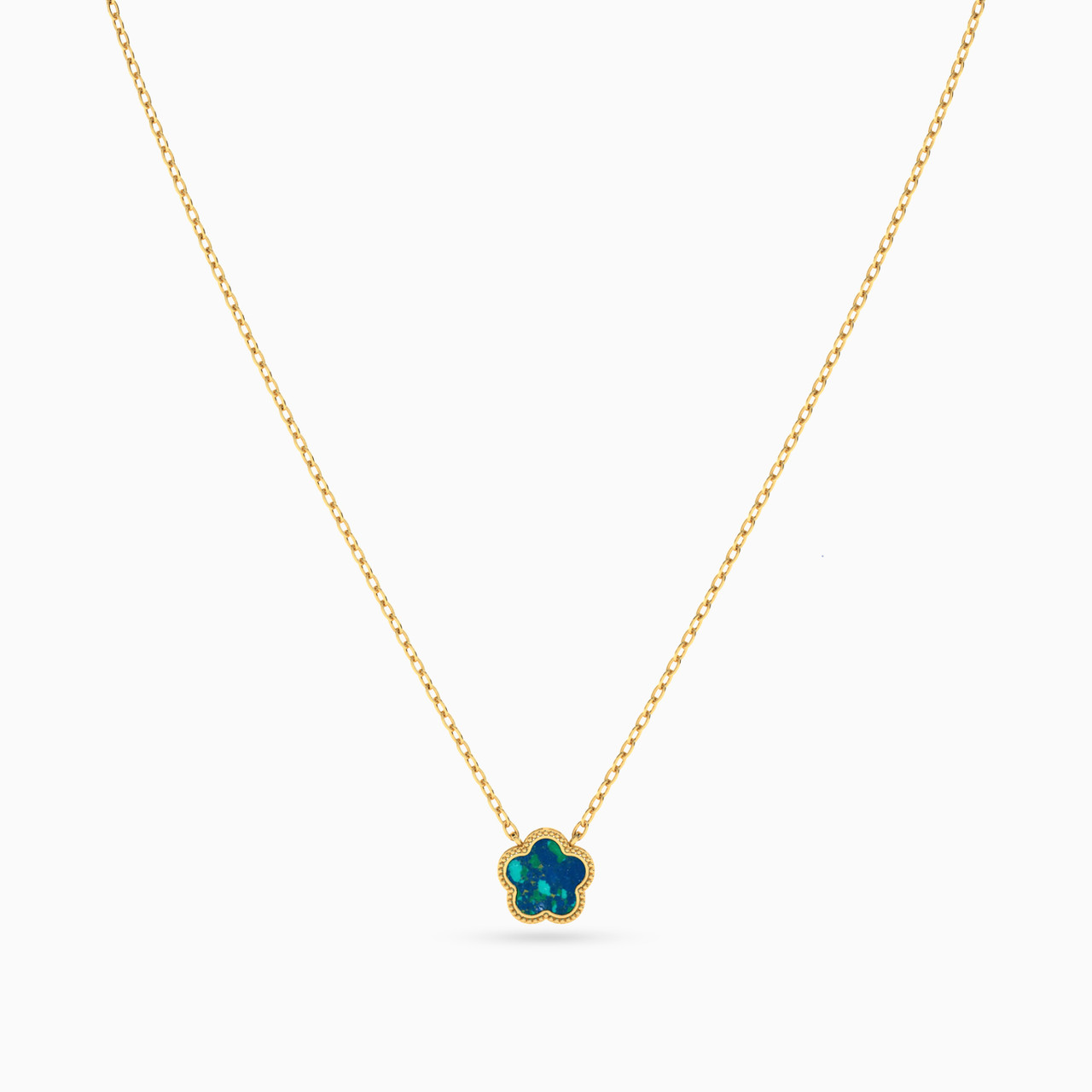 سلسلة ذهب زهرة مزينة بحجر أزرق عيار 18 قيراط للأطفال - 3 سلسلة ذهب زهرة مزينة بحجر أزرق عيار 18 قيراط للأطفال - 3