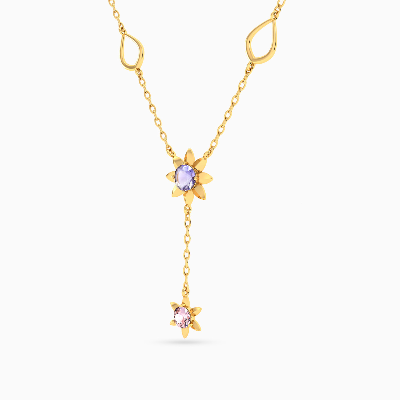 Flower Colored Stones Necklace In 18K Gold - 2 Flower Colored Stones Necklace In 18K Gold - 2